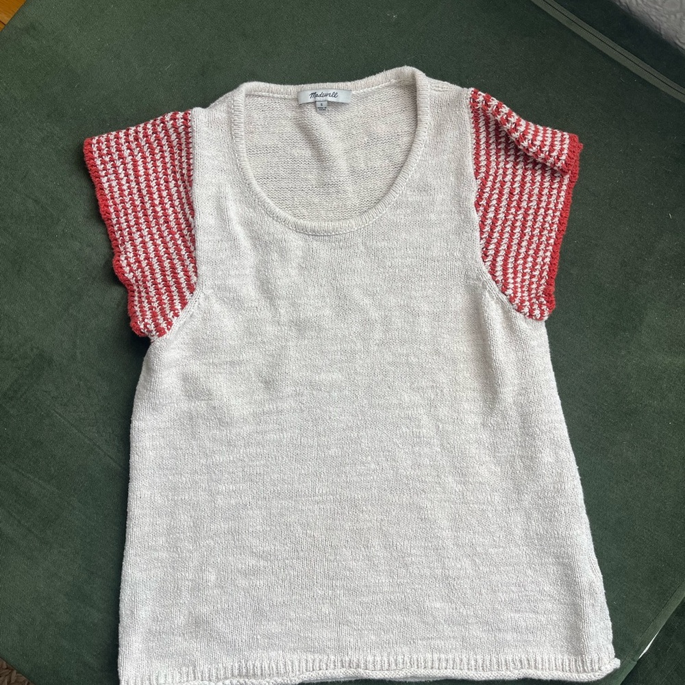 Madewell White and Red Knit Top